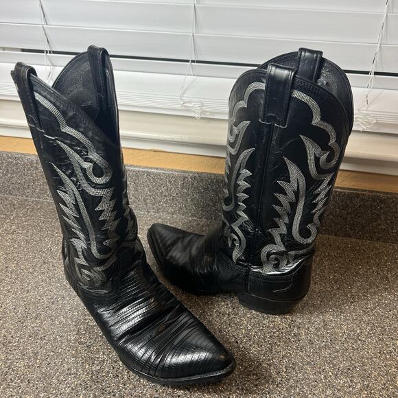 Justin 8311 Vintage Black Lizard Skin Western Cowboy Boots Men\'s Size 9.5 D USA main image 4